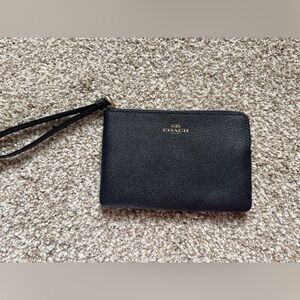 Coach Navy Wristlet Wallet with Gold Accents
